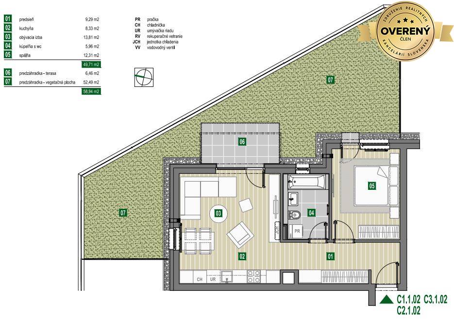 dvojizbový byt - pôdorys - Zelené Nivy bytový dom C 