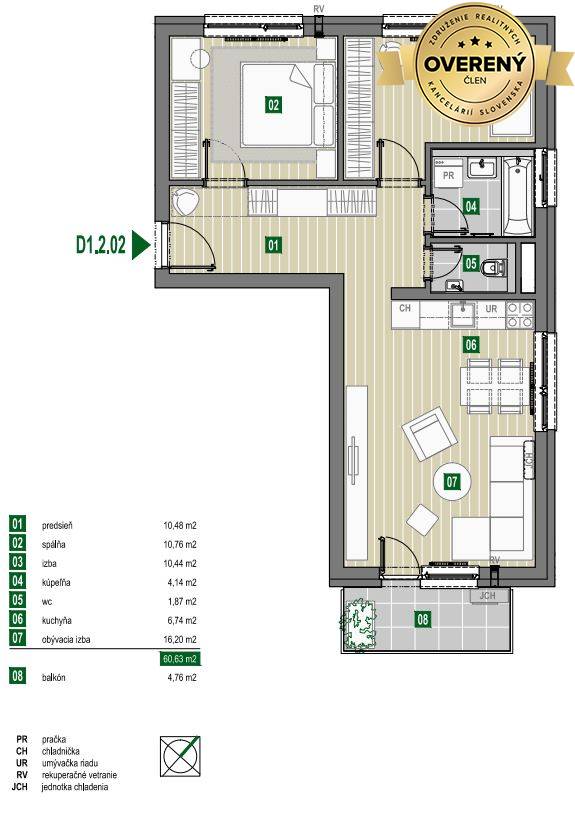 pôdorys_D1.2.02 bytový dom D, 3i byt s balkónom